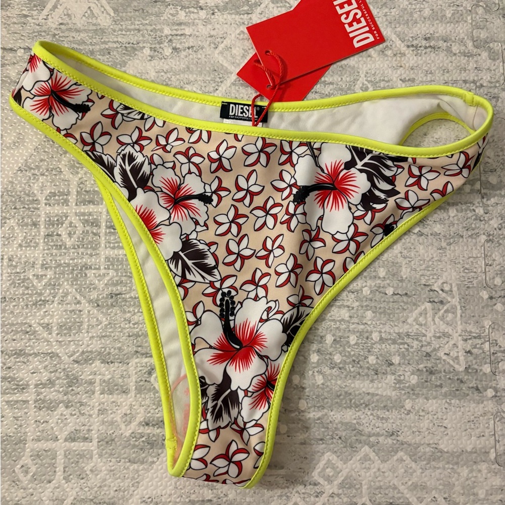 Diesel Women's Floral Bikini Bottom - Multicolor Yellow Neon Trim